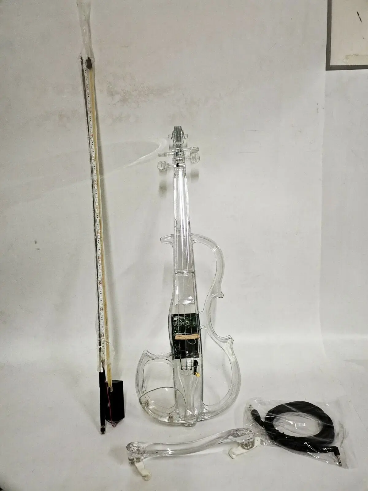 4/4 Electric Violin Transparent Crystal Acrylic Body With Led Light Violin Bow