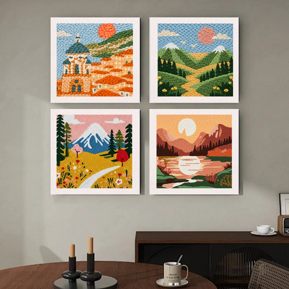 

2525cm DIY Punch Needle Kits for Beginners Landscape pattern Punch Needle Embroidery Kits Arts and Crafts handicraft Picture Fra