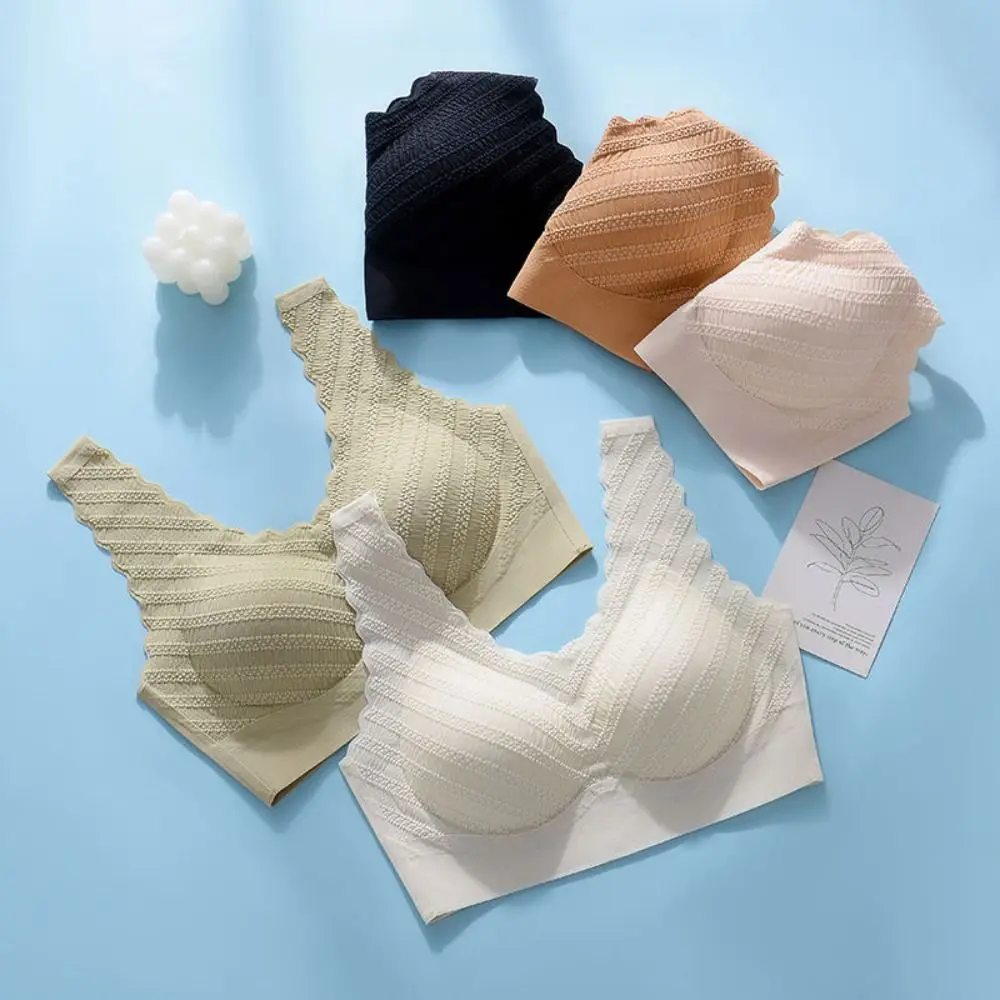 シームレスなバブルレースブラジャーバンドを広げる美しいバックディープ V ワイヤレスブラジャー下着ベストトップスプッシュアップ下着レディース