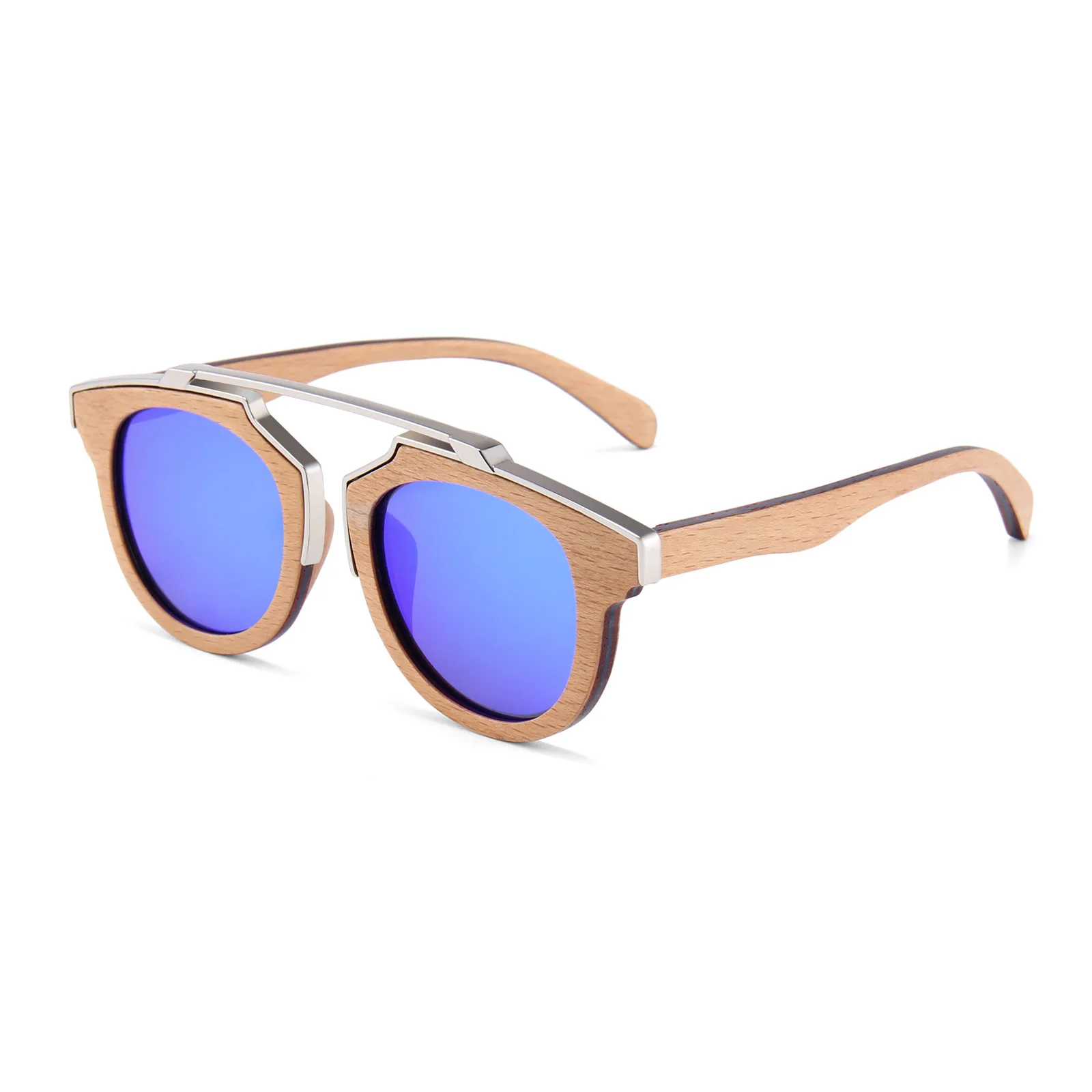 

Full Bamboo Wooden Metal Clip Retro Round Sunglasses Unisex Polarized UV400 Fashion Daily Sun Protection Casual Glasses