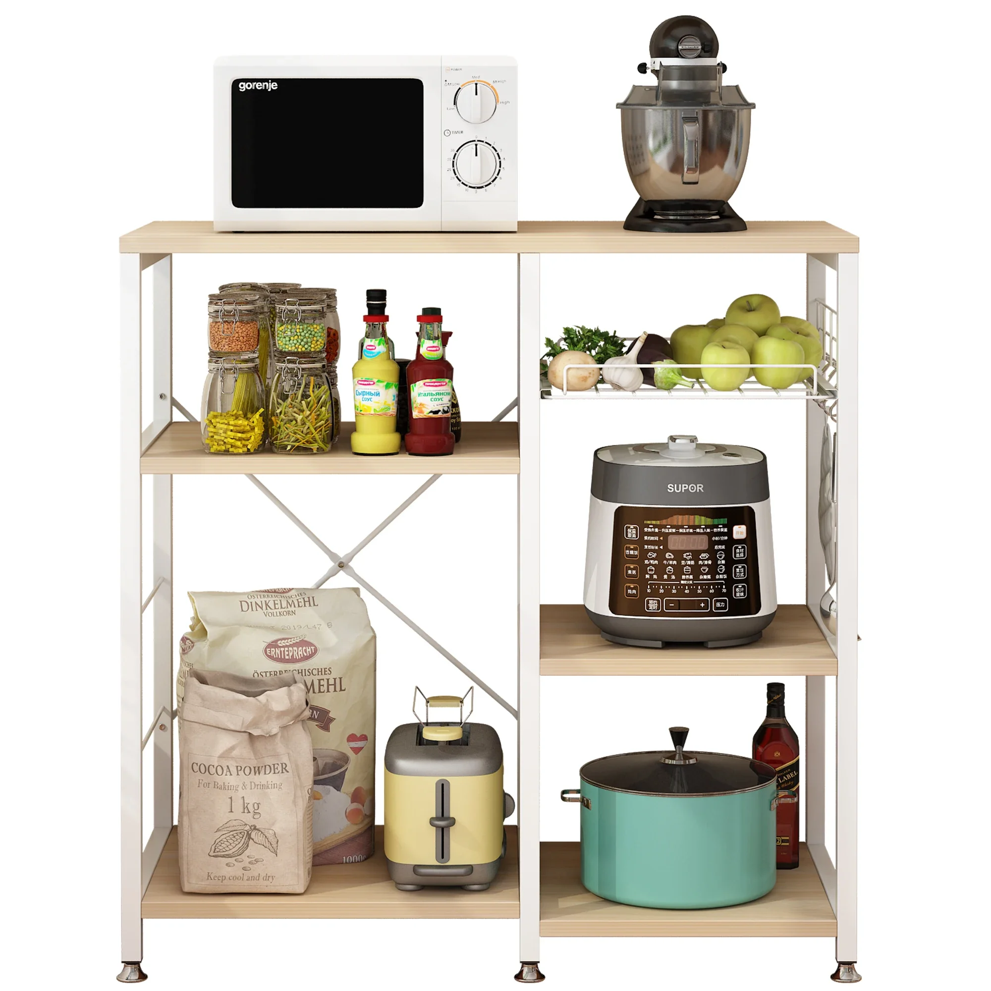 

5-Tier Microwave Oven Stand, Kitchen Utility Cart Island Coffee Bar with Hutch, Kitchen Storage Shelf Shelving Unit Organizer