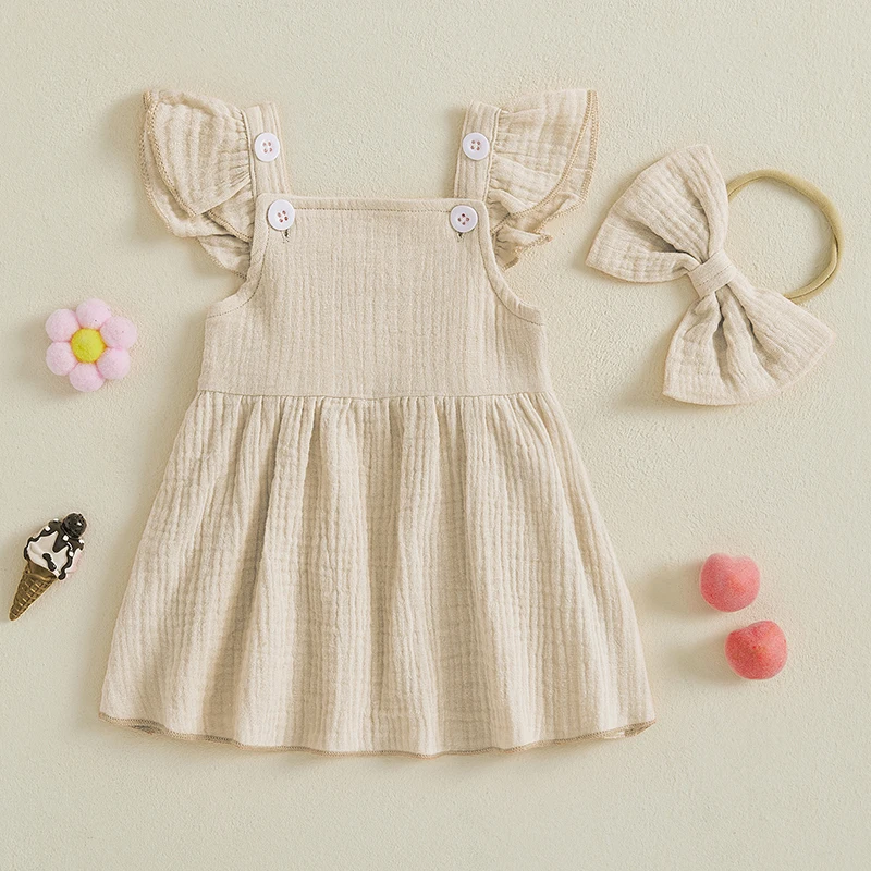 

Toddler Girl Solid Color Flutter Sleeves Square Neck Dress Summer A Line Dress Streetwear