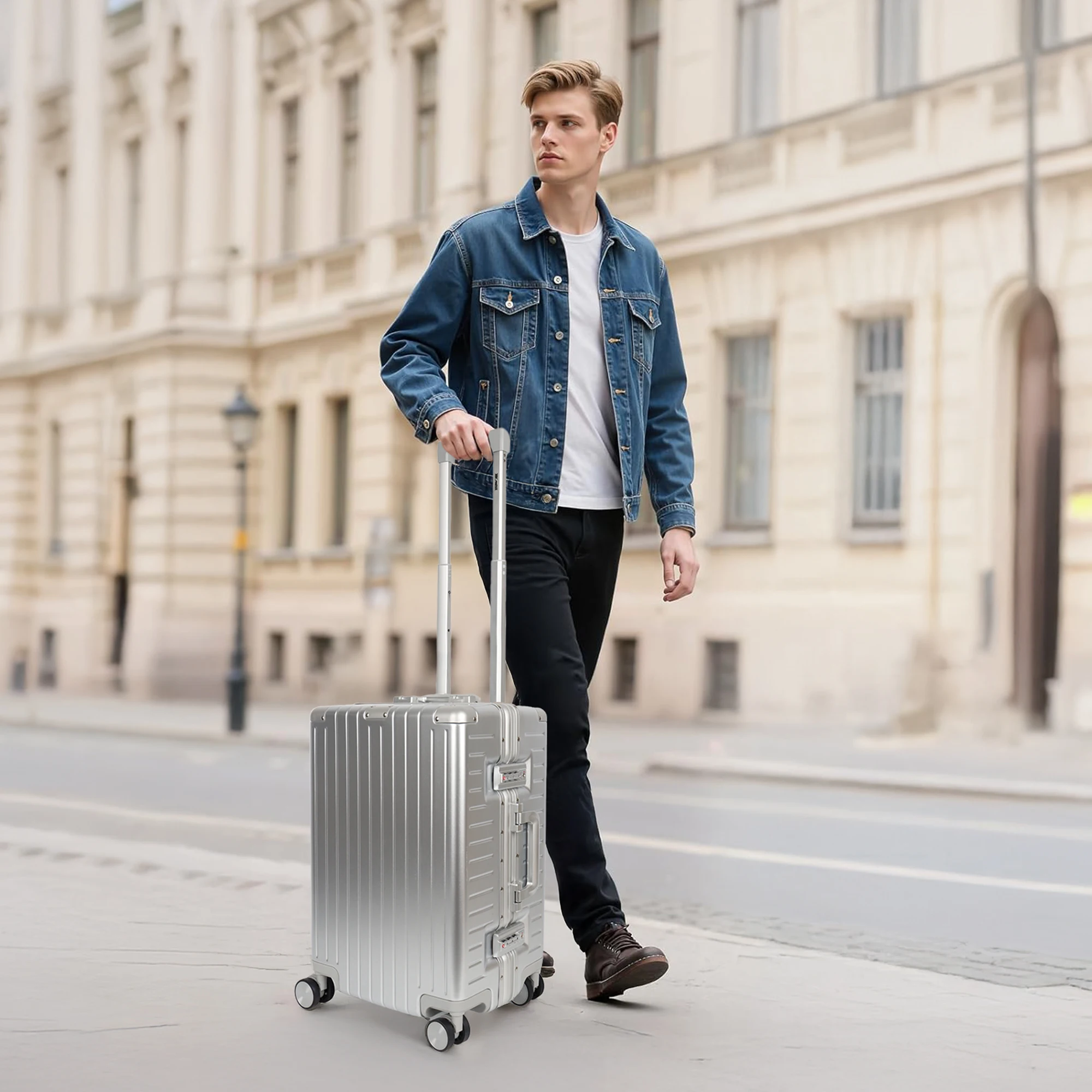 حقيبة أمتعة بإطار من الألومنيوم مقاس 20 بوصة تحمل الأمتعة وحقائب أمتعة منقوشة مقاس 28 بوصة مع عجلات دوارة مزدوجة وقفل TSA #1