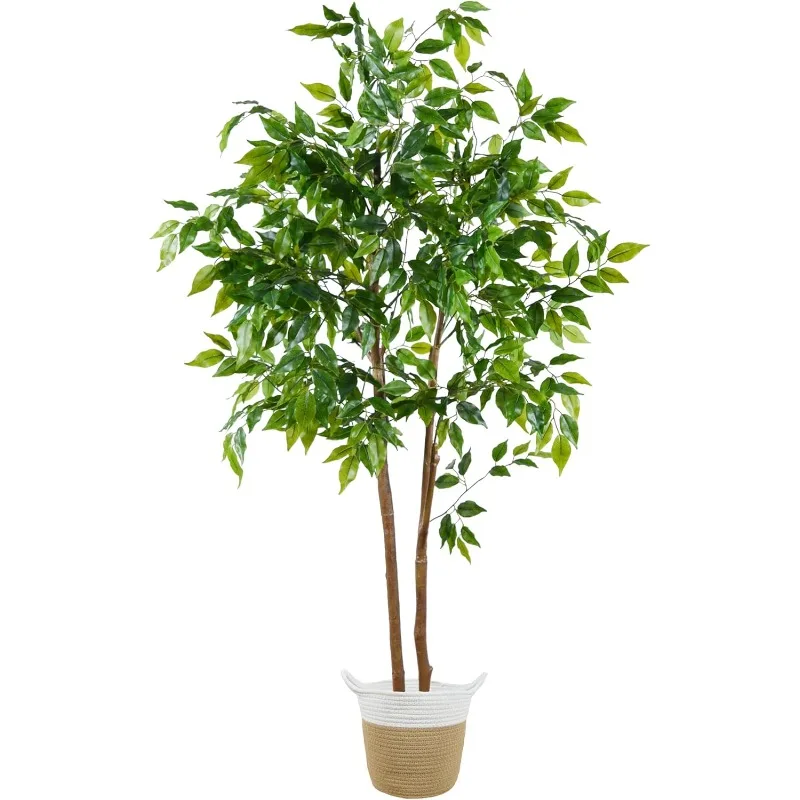 Artificial Ficus Tree, 5ft Tall Fake Ficus Tree with Basket, Faux Plant for Indoor Outdoor Home Livingroom Office Garden Porch