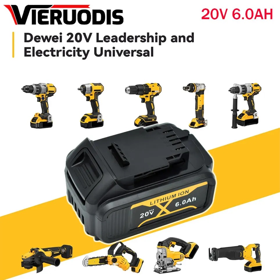 

20 В 6,0 Ач MAX Замена DCB200 для DeWalt DCB185 DCB203 DCB206 DCB181 DCB184 Перезаряжаемая литиевая батарея 18 В электроинструменты