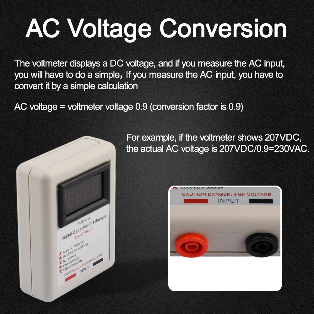 YMC-02 800V LED Digital Voltmeter Digital Capacitor Discharger Discharging Tool Electronic Repair Display with Test Pen