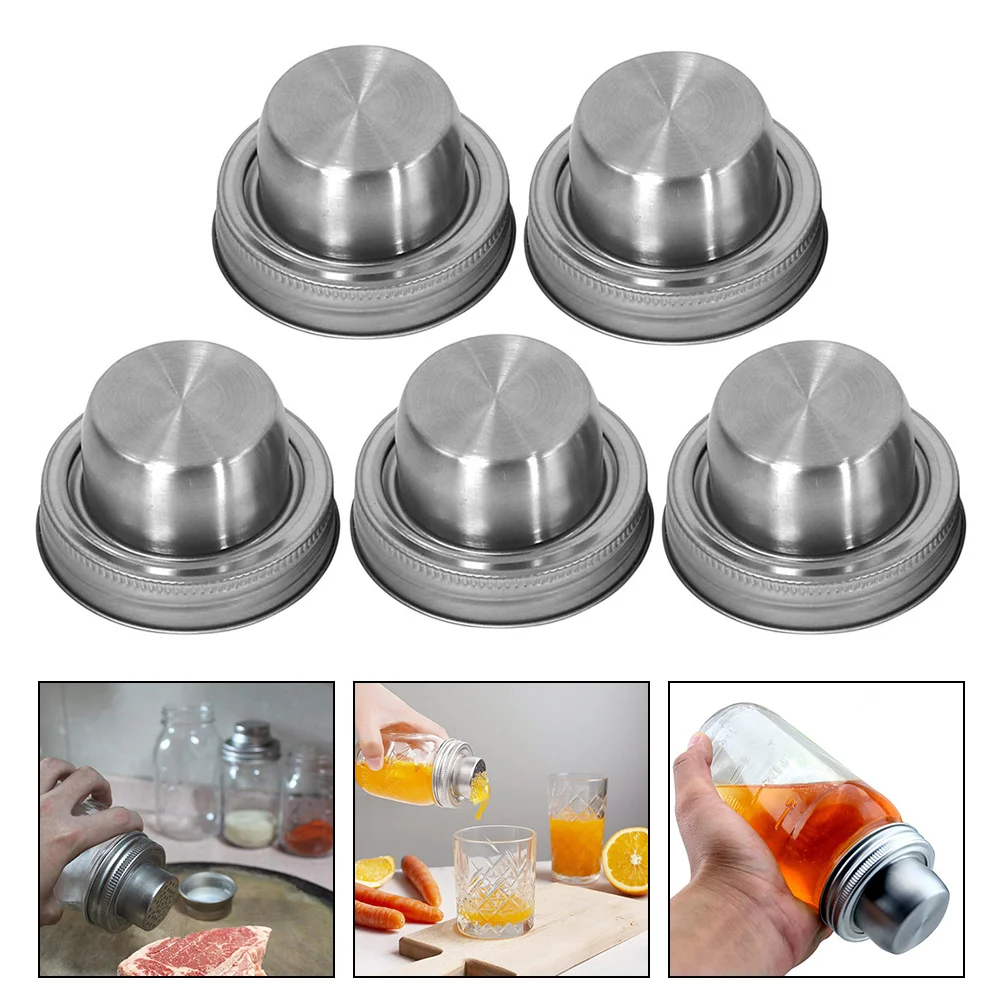 

5 Pcs Shaker Lid Round Jar Stainless Steel Mason Lids Cap Dome Can Sealed Cover