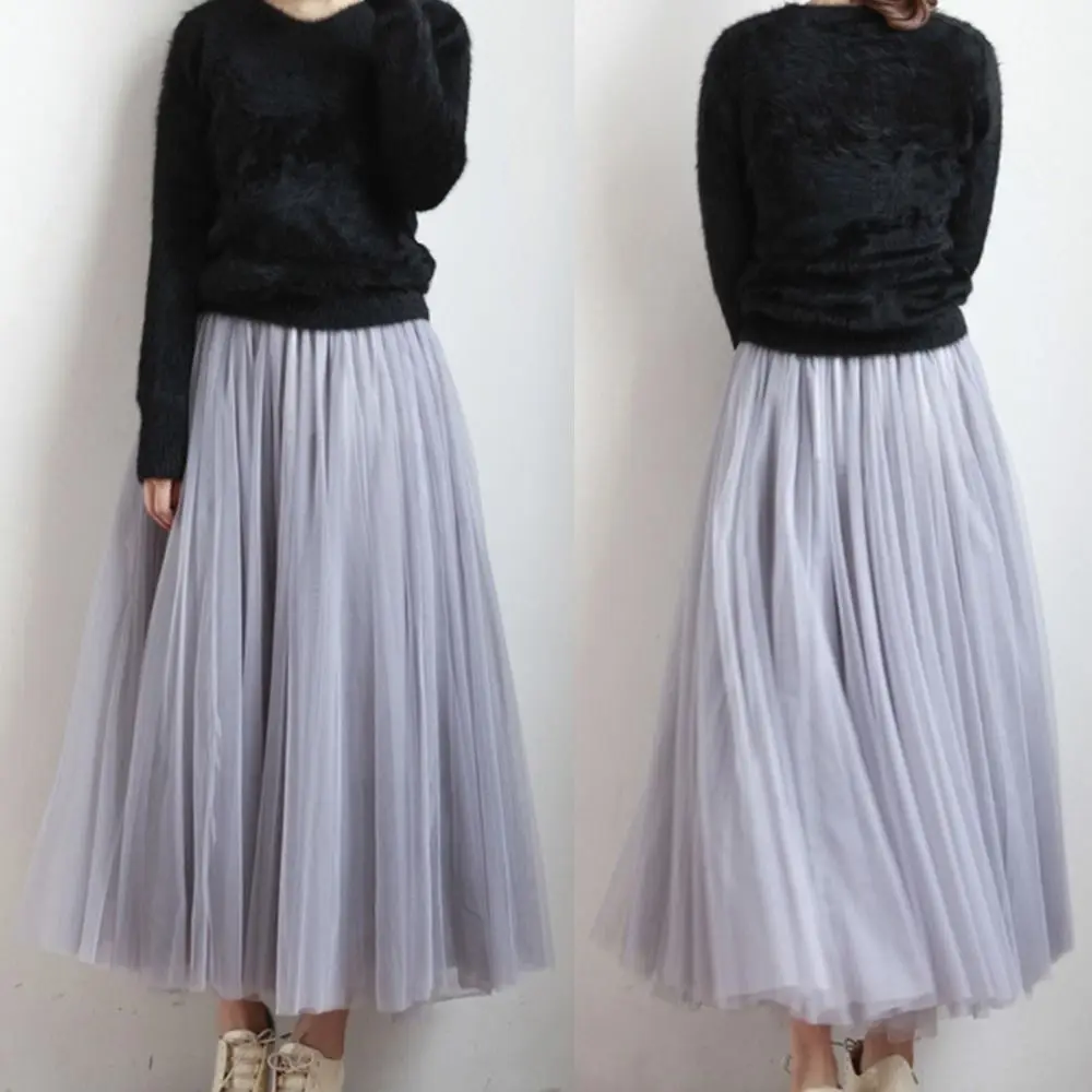 

Fashion 3 Layered Mesh Tulle Skirt Elastic Waist Retro Layered Dress High Waist Long Dress Party