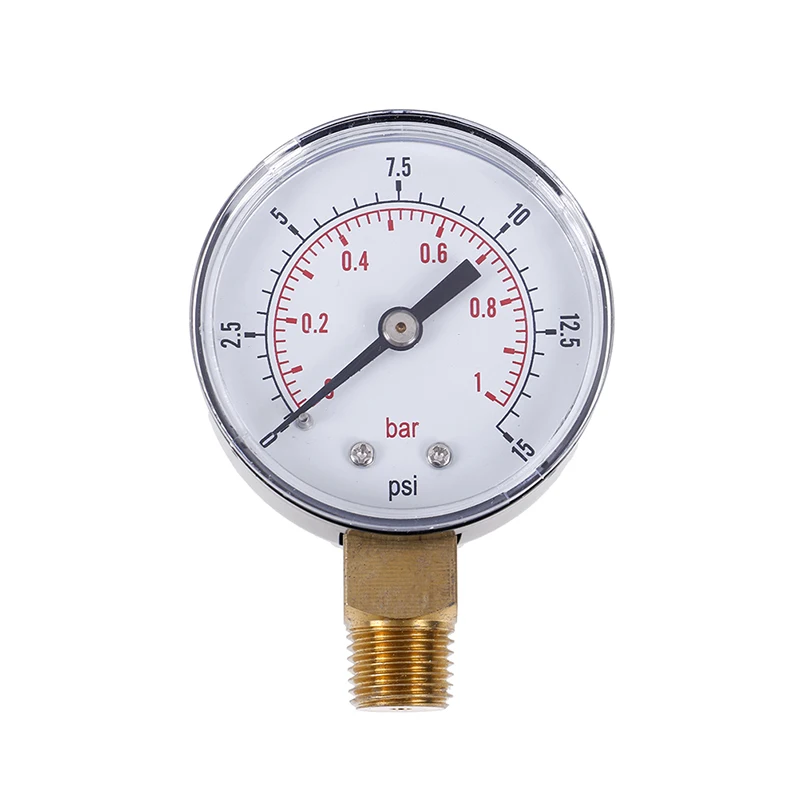Low pressure gauge for fuel air oil gas water 50mm 0-15 PSI 0-1 bar 1/4 BSPT