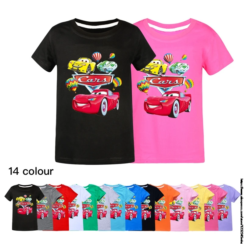 Summer Baby Girls Cars T-shirt Children Cartoon Birthday T Shirt Cotton Tee Fashion Short Sleeve Loose Clothing Kids Gift