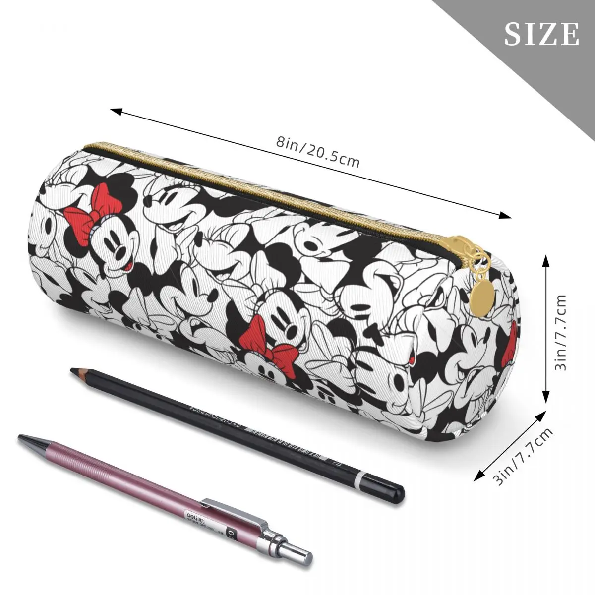 Minnie Classic Pattern Cute Leather Pencil Cases Lovely Pen Bag Girls Boys Large Storage Students School Gifts Pencil Pouch