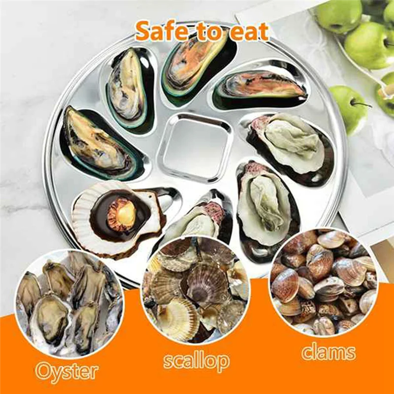 A84E-3PCS Placa de ostra de acero inoxidable Placas de ostras Oyster en forma de concha para vieira, salsa y limones, sartén en forma de concha de ostra
