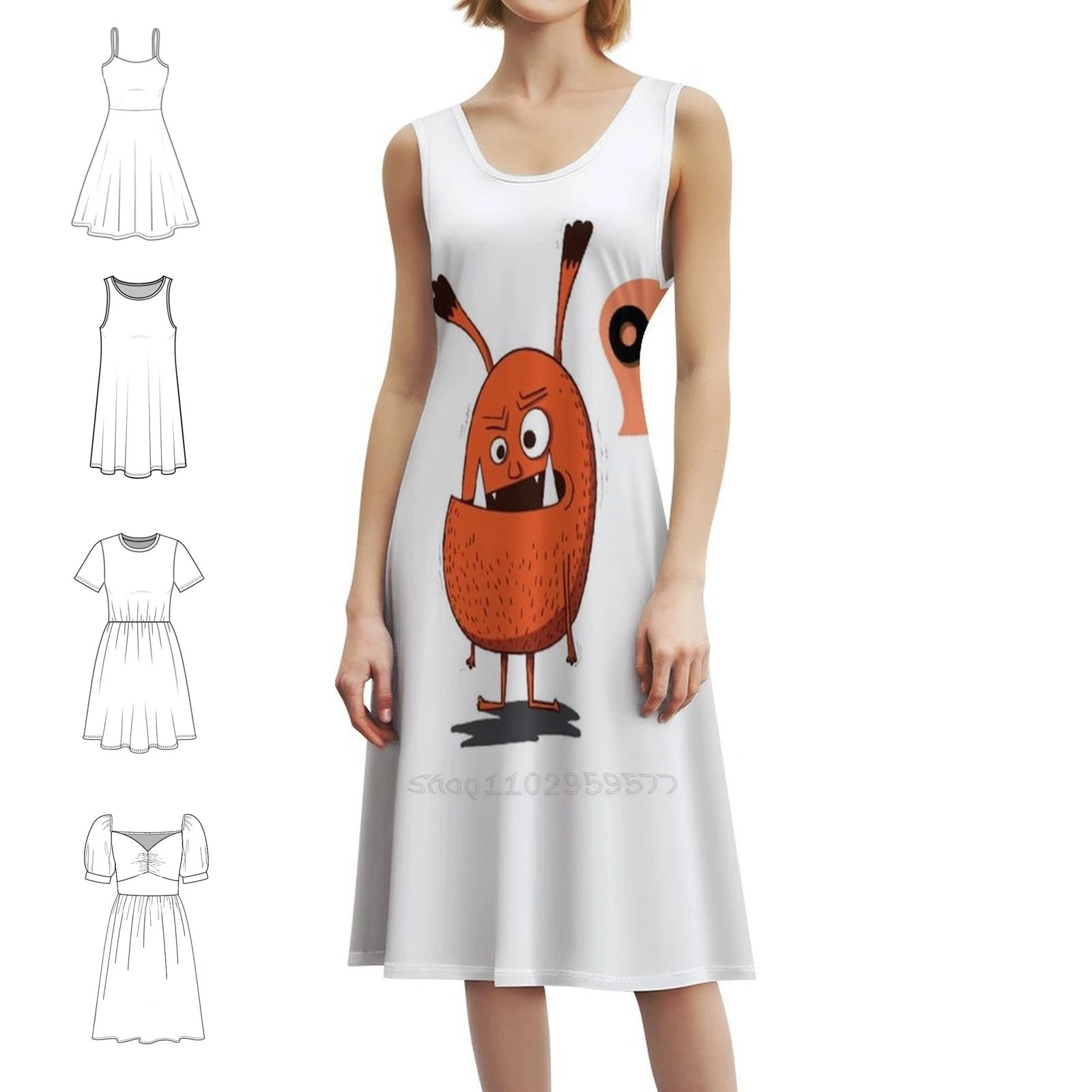 

Monster Sweetheart Neckline Dress Elegant Summer Party Dress For Women Monster Funny Cute Retro Creature Dress