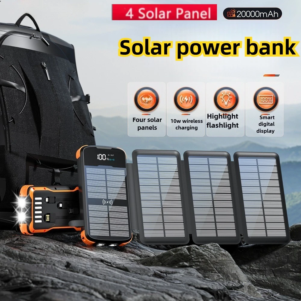 

Solar Power Bank Быстрое беспроводное зарядное устройство Powerbank для iPhone 16 Samsung S24 Huawei Xiaomi PD 20 Вт Powerbank с быстрой зарядкой