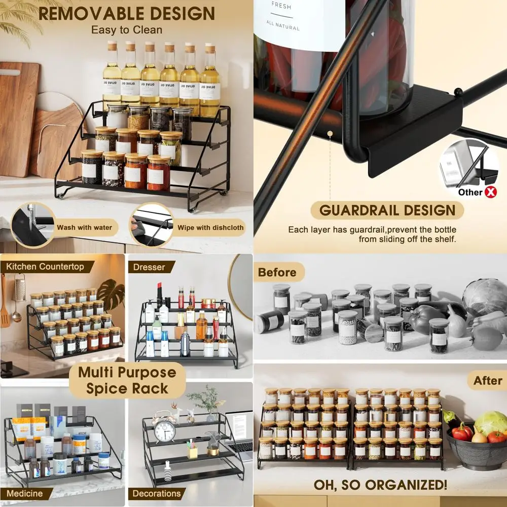 

Adjustable 4-Tier Metal Spice Rack Organizer for Cabinets, Countertops, and Pantries - 2 Pack