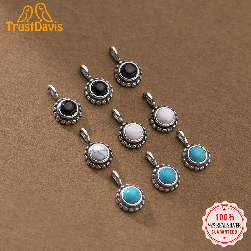 

TrustDavis Real 925 Sterling Silver 2022 Round Synthetic Stone Pendant Handmade DIY Necklace Accessories Fine S925 Jewelry HY878