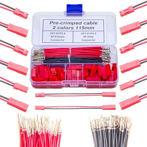 2.5mm Pitch JST-SYP 2.54 Male & Female Connector with 22AWG Pre-Crimped Extension Cables Red Plug 2 Pin for Electronics DIY