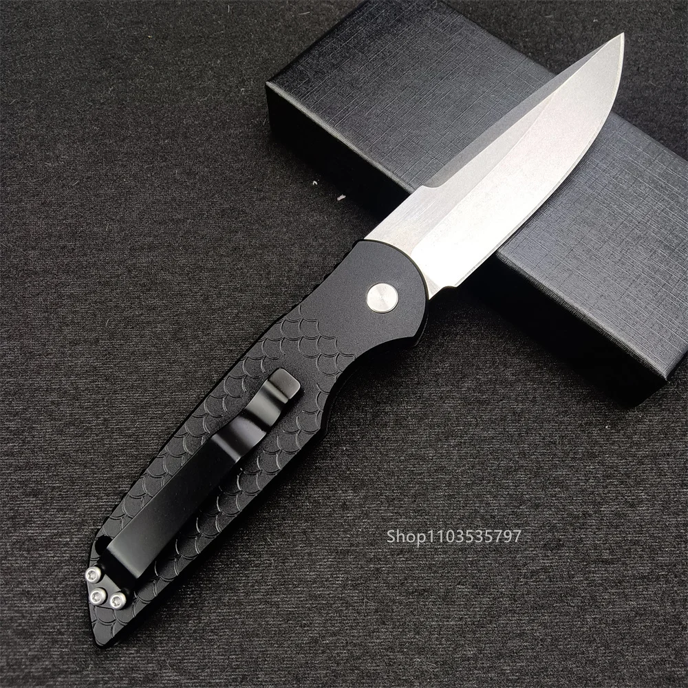 2024 Pro/Tech Folding Knife D2 Stonewashed Blade Aluminum Black Fish Scale Handle Outdoor Camping Hunting  Knives EDC Tool