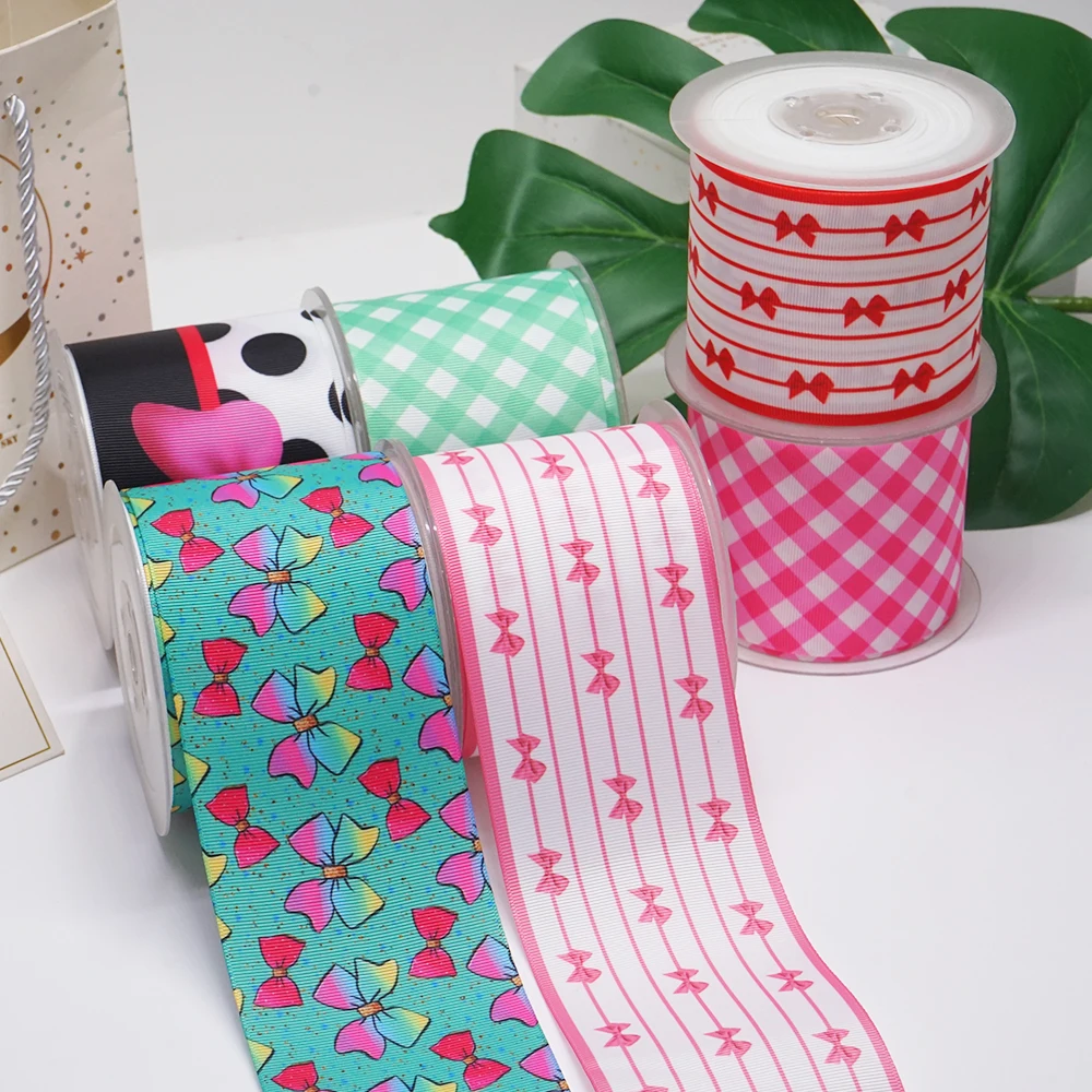 DIY Cartoon Stripe And Grid Printed Grosgrain Ribbon For Craft Supplies Sewing Accessories 5 Yards. 52708