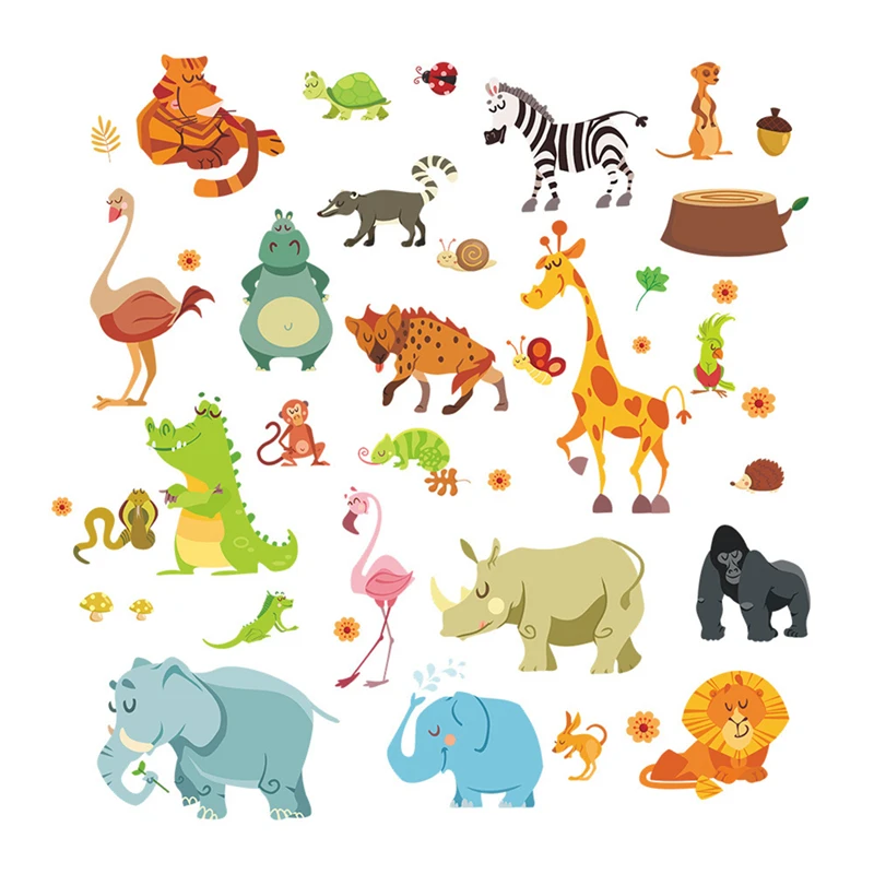 1PC Non-toxic Environmental Protection Animals Wall Stickers For Kids Baby Home Poster MonkeyElephant Horse Wall Decals