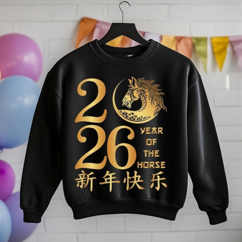 سنة الحصان السنة الصينية الجديدة التصميم القمري سعيد الخريف والشتاء مطابقة هوديس طويلة الأكمام الدفء البلوز