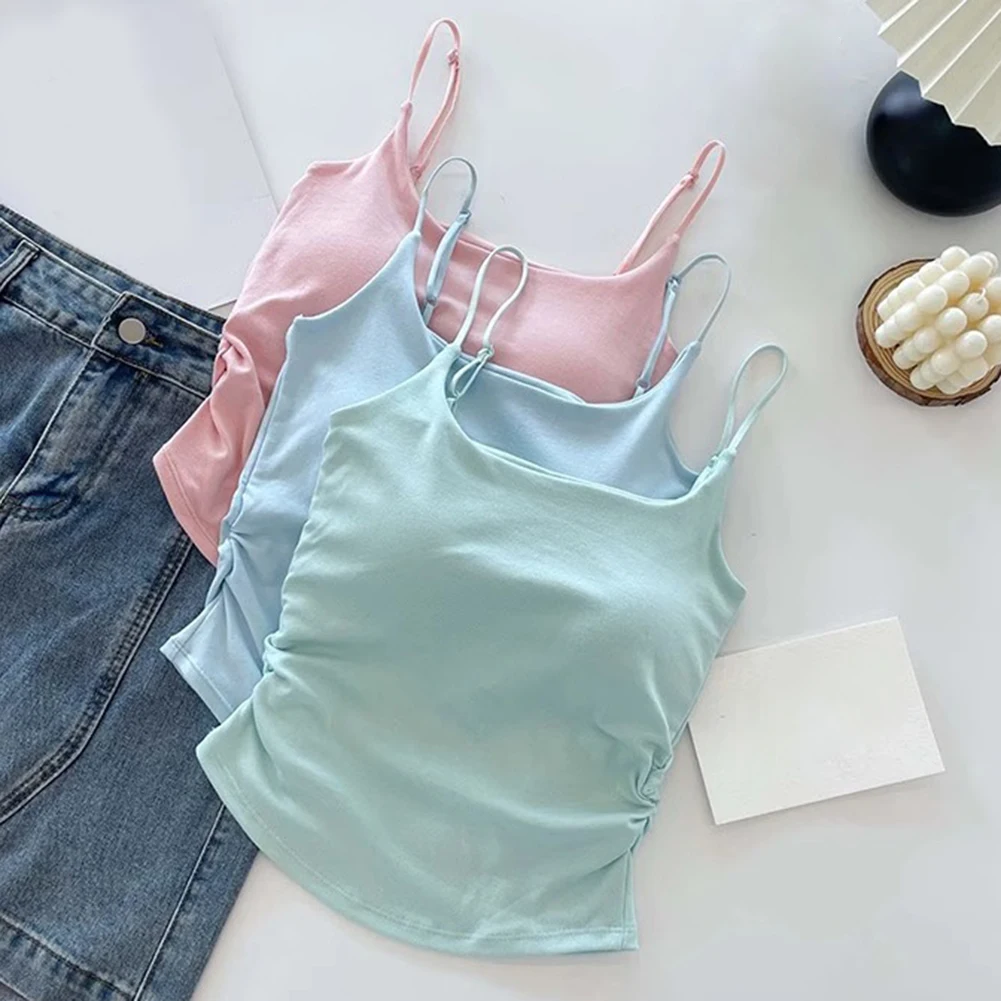 

Модная повседневная женская майка с подушкой на груди и плиссированным дизайном, подходящая для повседневного ношения и отпуска