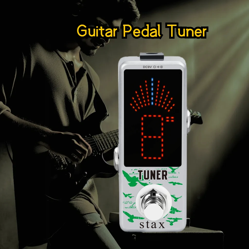 Stax Guitar Tuner Pedal High Precision afinador guitarra for Electric Guitar & Bass, Accurate ± 1 Cent, Mini Size, True Bypass