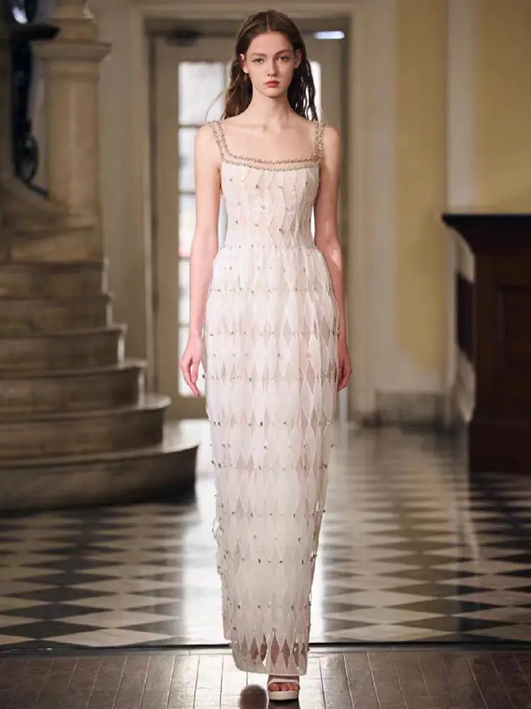 Vening Jurk, Luxueus En Elegant, Met Bretel, Socialite Banket, Strass Studs Kralen, Verloving, Verjaardag Jurk