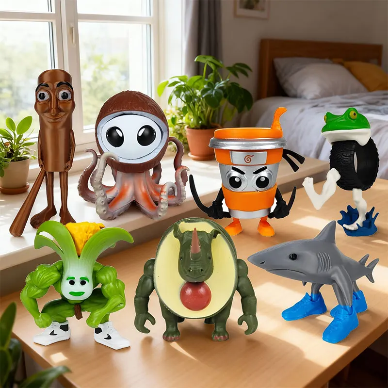 Italian Brainrot Action Figures Tung Tung Sahur Shark Tralalero Tralala Bombardino Crocodilo Shimpanzini Bananini Model Toy Gift