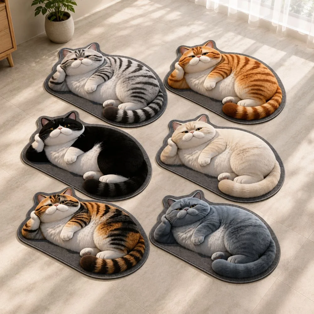 Diatomaceous Earth 3D Cat Floor Mat 40×60CM Realistic Bathroom Carpet Water-absorbing Washable Bedroom Door Rug Home Decor view 4