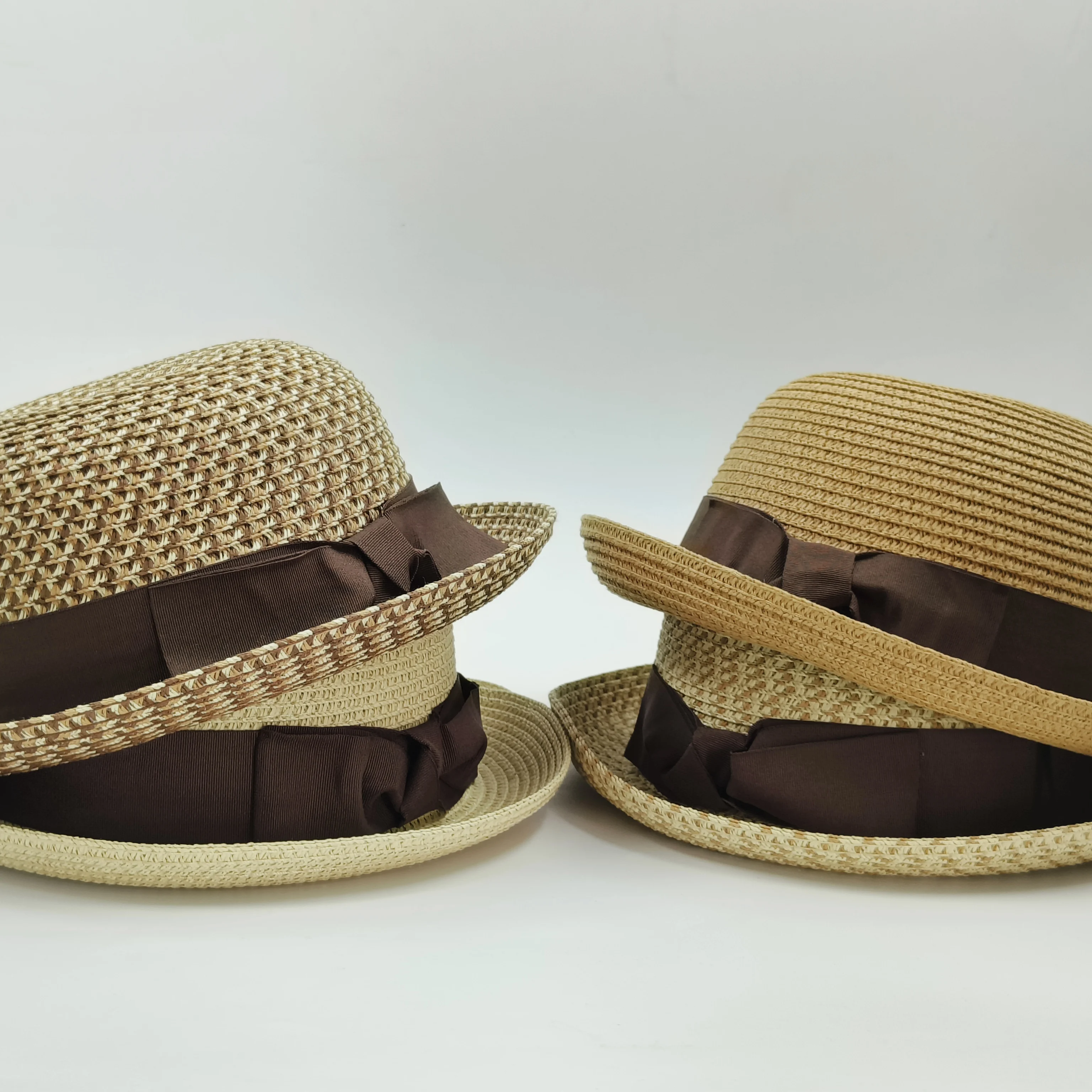 

New Classic Porkpie hat straw pork pie hat for men women bow hat roll brim fedora sun hat summer trilby jazz hat vintage