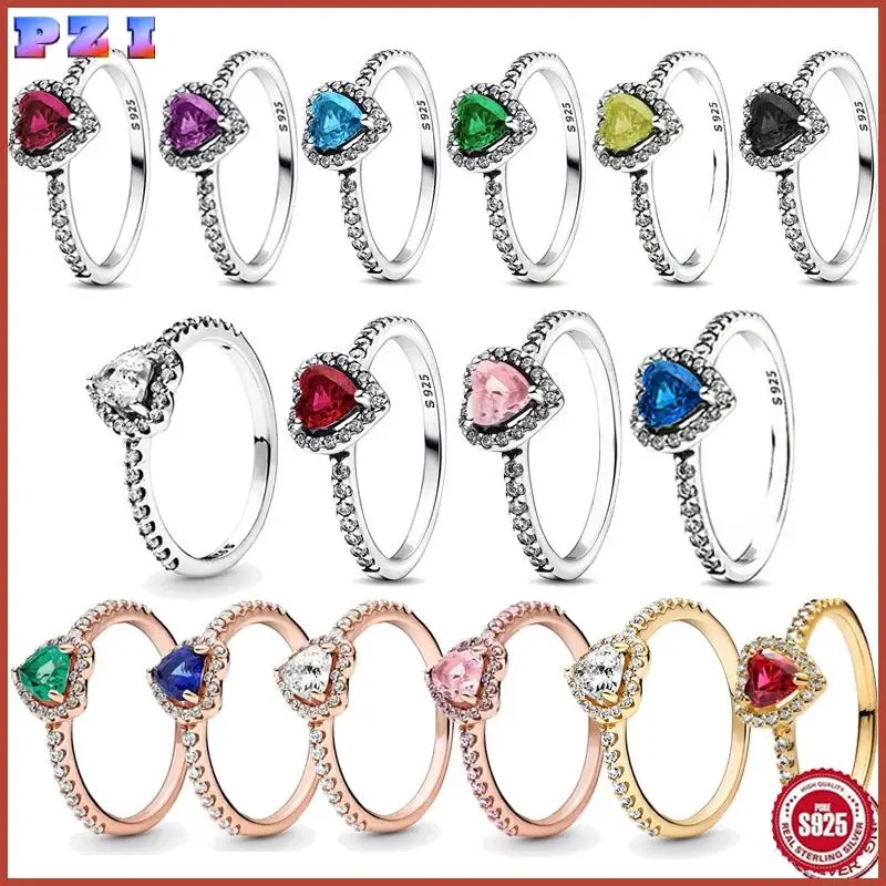 

Hot selling 925 sterling silver ring, red heart-shaped crystal ring fit charming ladies as accessories, DIY jewelry gifts