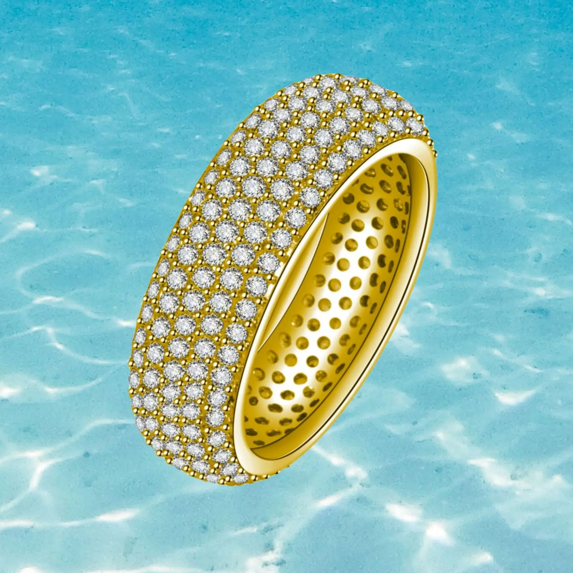 925 Sterling Silver Plated 18K Gold Diamond Ring Fashionable Decorative Dazzling Circular Ring