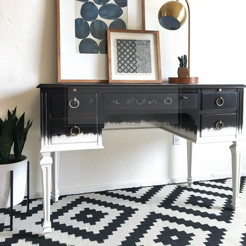 Retro black desk solid wood black and white hand-painted creative desk writing desk