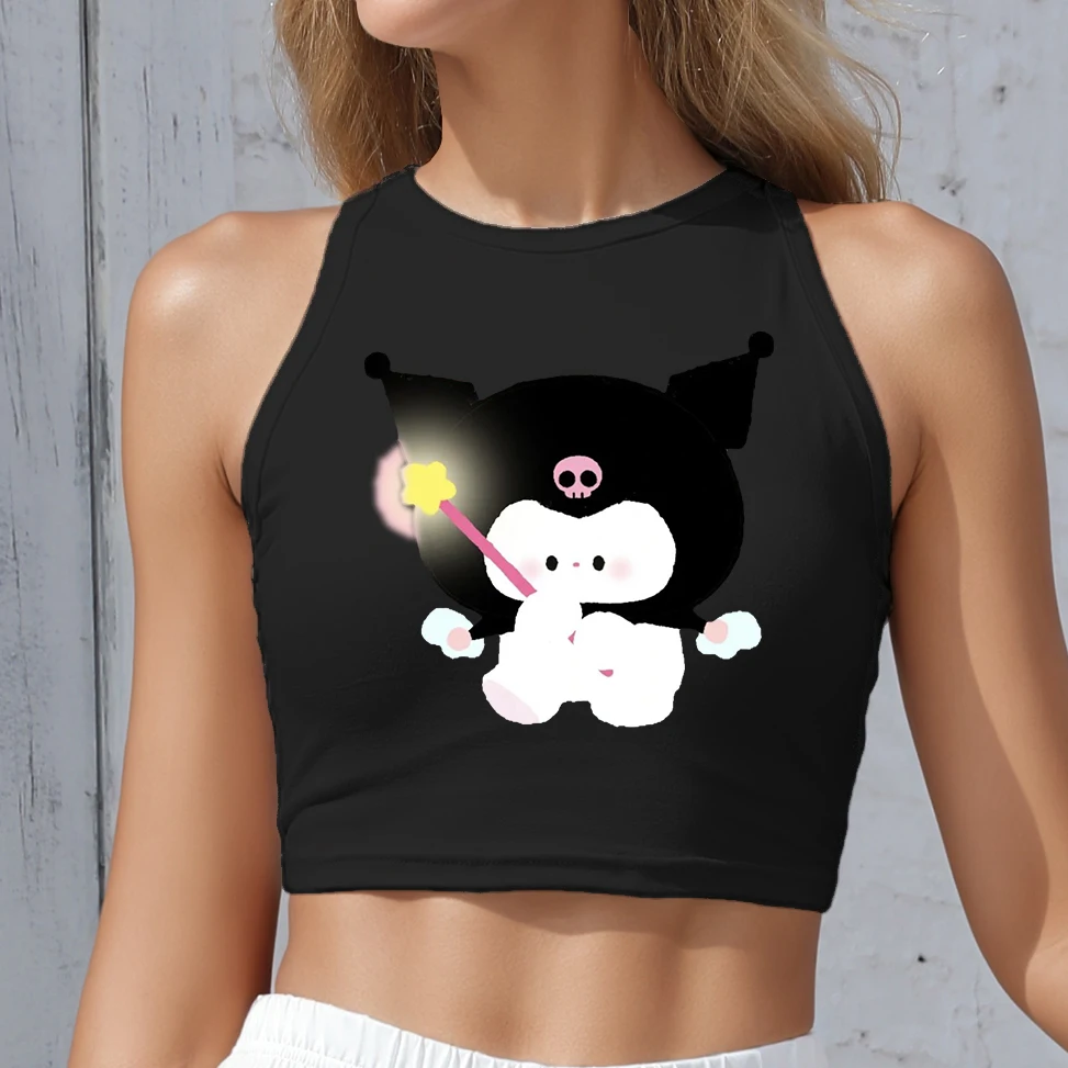 

Y2K Round Neck Tank Top Cartoon Kuromi Print Tight Fit Women's Summer Vest Sizes S-XL Female SUMMER CLOTHES