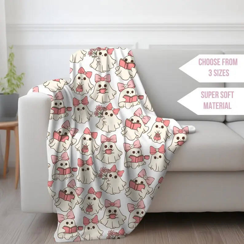 Ghost Reading Book Halloween Blanket, Teacher Coquette Halloween Blanket, Cute Ghosts, Girly Halloween, Cozy Fall Bedding, Dorm Room Decor