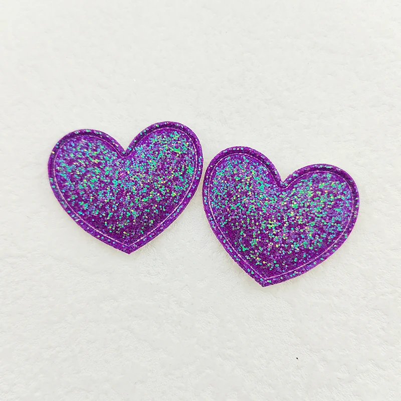 100 Stück 3,5x3 cm Glitzer-Herz-Stoffapplikationen für DIY-Nähprojekte, Kopfbedeckungen, Haarspangen, Schleifen-Dekorationen und Aufnäher für Kleidung und Hüte – Detail 15