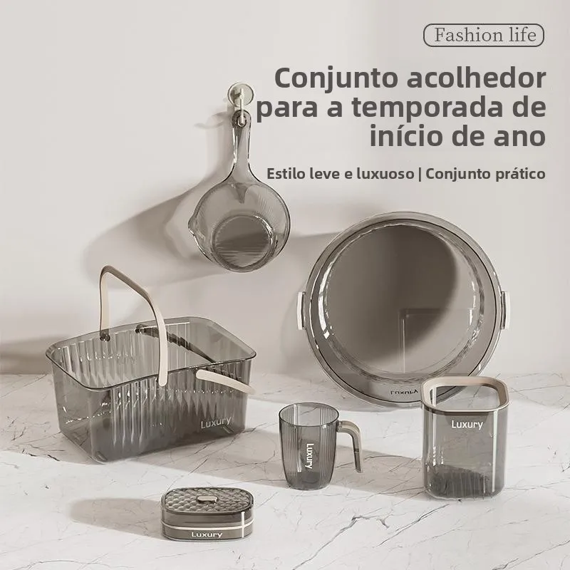 学生寮入浴キット-プラスチック製ポータブル5点セット-ソープボックス-ウォッシュバスケット-個人衛生用品-フレッシュスノーブランド