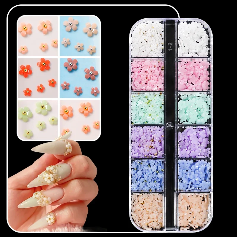 12 Gitter Farbwechsel Acryl Blume Nail Art Dekor lichte mpfindliche Makronen Blümchen 3d Zubehör Kit Nägel Dekoration Lieferungen