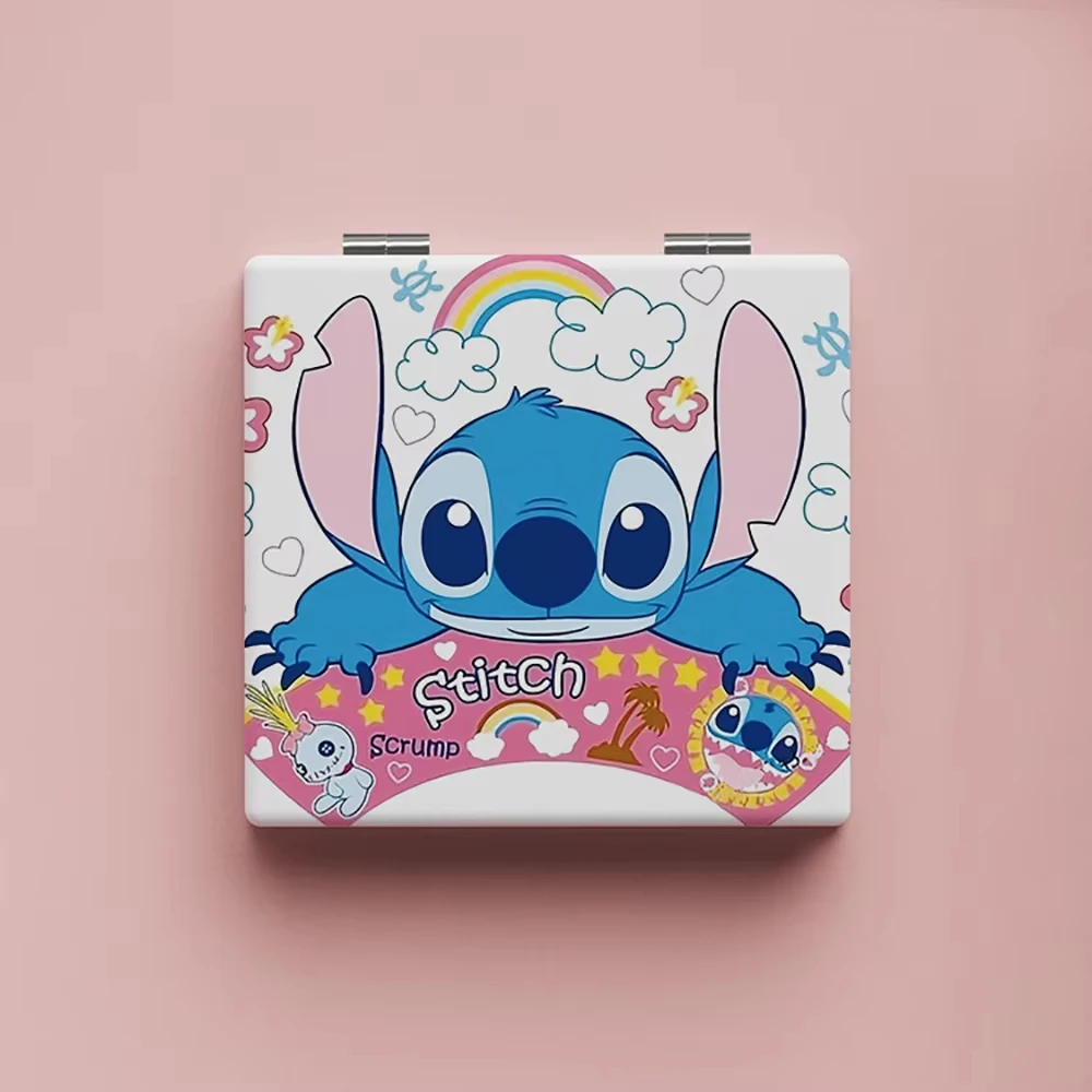 Disney Stitch Mini Folding Mirror Portable Handheld Double-Sided Mirrors Anime Foldable Cosmetic Tool Cartoon Mirror HolidayGift