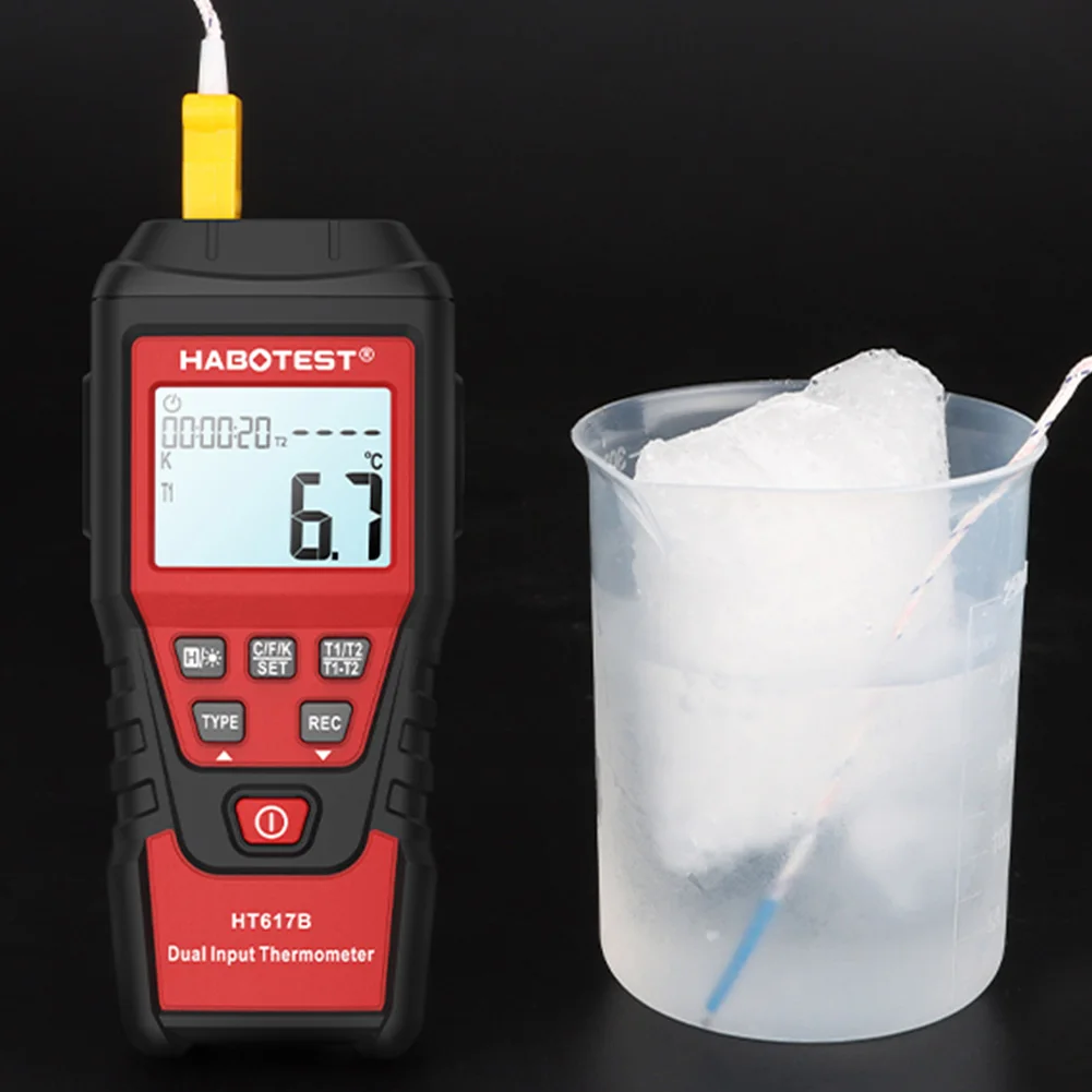 HABOTEST HT617B Digital Thermometer Dual Channel Thermocouple Temperature Thermometer -200-1300℃ Backlight for Blast Furnaces