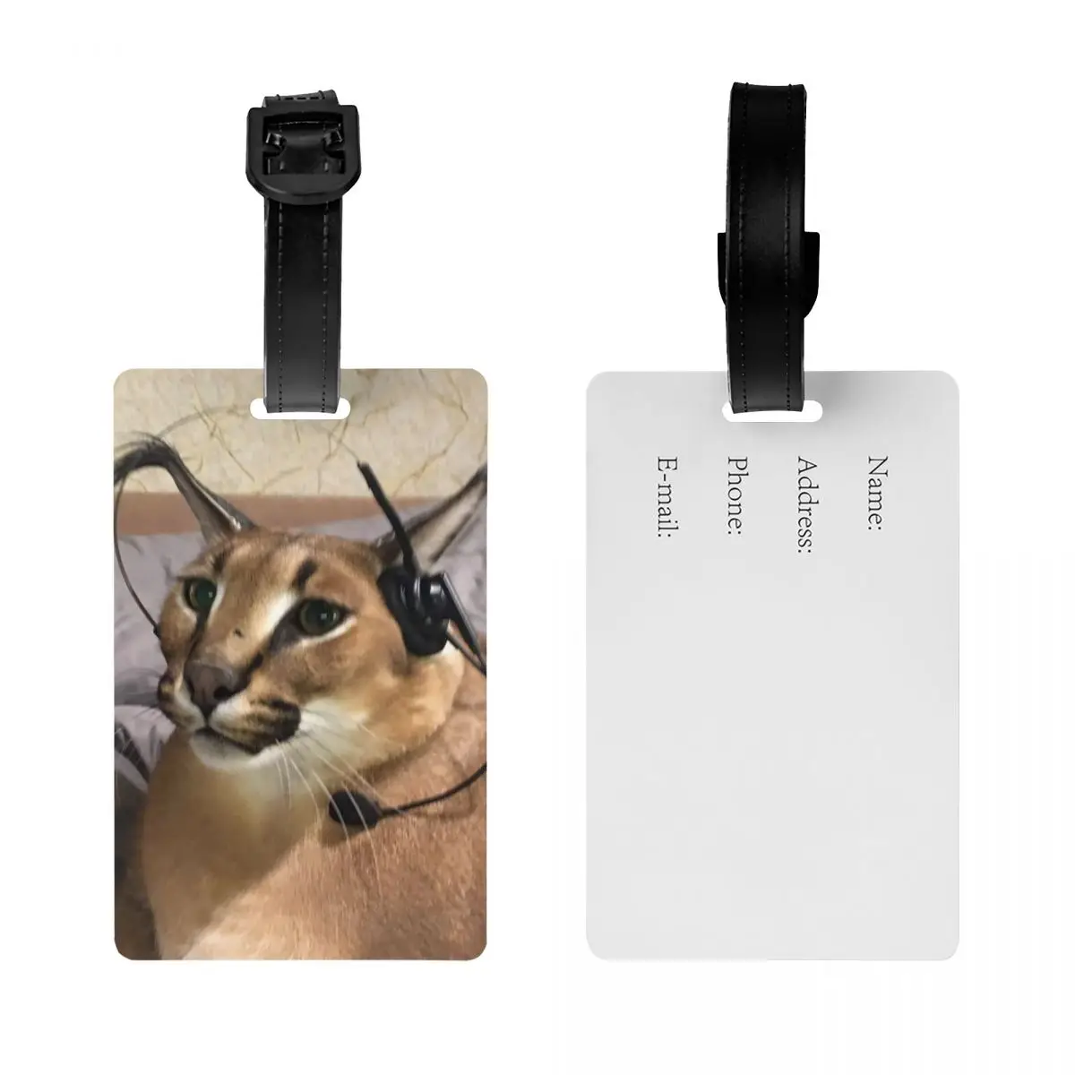 Big Floppa Luggage Tags for Travel Suitcase Funny Caracal Cat Privacy Cover Name ID Card