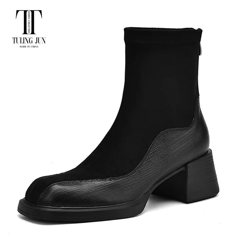 

TULING JUN 2024 Autumn Winter Women's Boots Square Toe High Heel Elegant Ultra-light Soft Comfort Simplicity Shoes For Women L