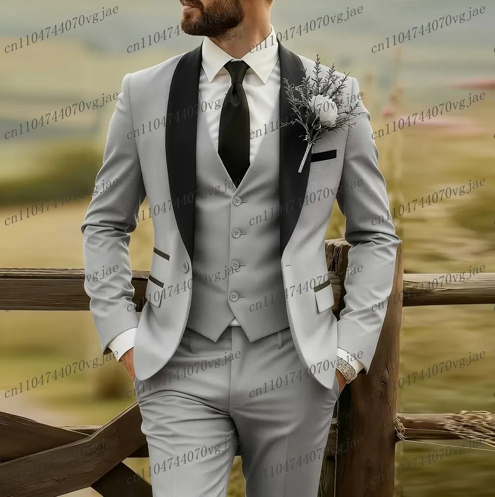

Черный костюм с серым воротником для мужчин: формальный, для свадьбы, вечеринки, жениха, шафера. Мужской смокинг на заказ, комплект из 3 предметов: пиджак, жилет, брюки.