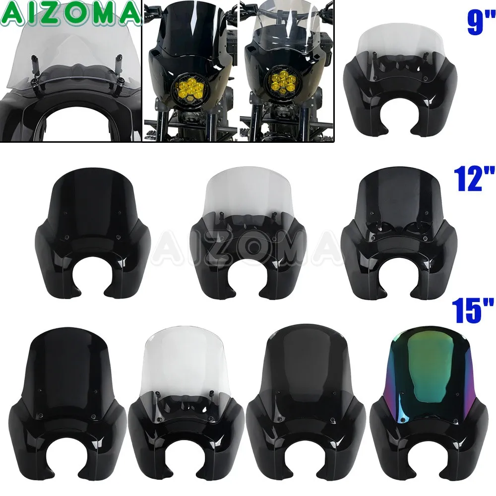 Club Style Fairing Motorbike 9" 12" 15" Windscreen For Harley Softail FXBB FXBBS FXLR FXST For Baja Design LP6 Headlight Bracket view 3