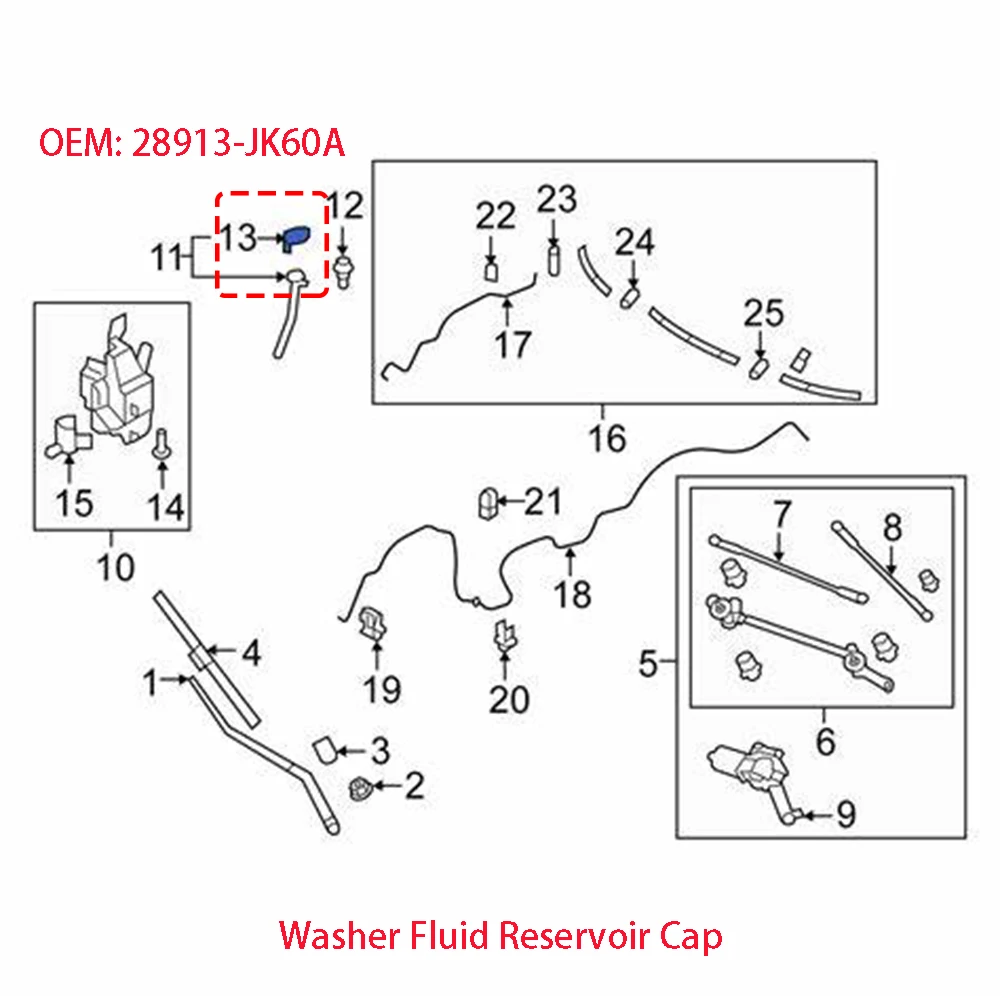 Car Accessories 28913JK60A For Nissan 370Z VQ37VHR 2009-2020 Murano VQ35DE 2009-2014 Windshield Wiper Washer Fluid Reservoir Cap