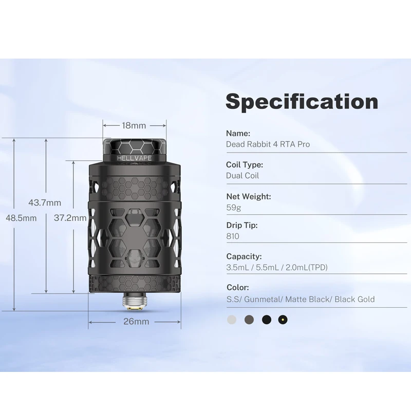 Nuevo Original Hellvape Dead Rabbit 4 RTA Pro atomizador de cigarrillo electrónico tanque de 26mm doble bobina 3,5 ml/5,5 ml capacidad Vs Dead Rabbit V3 RTA