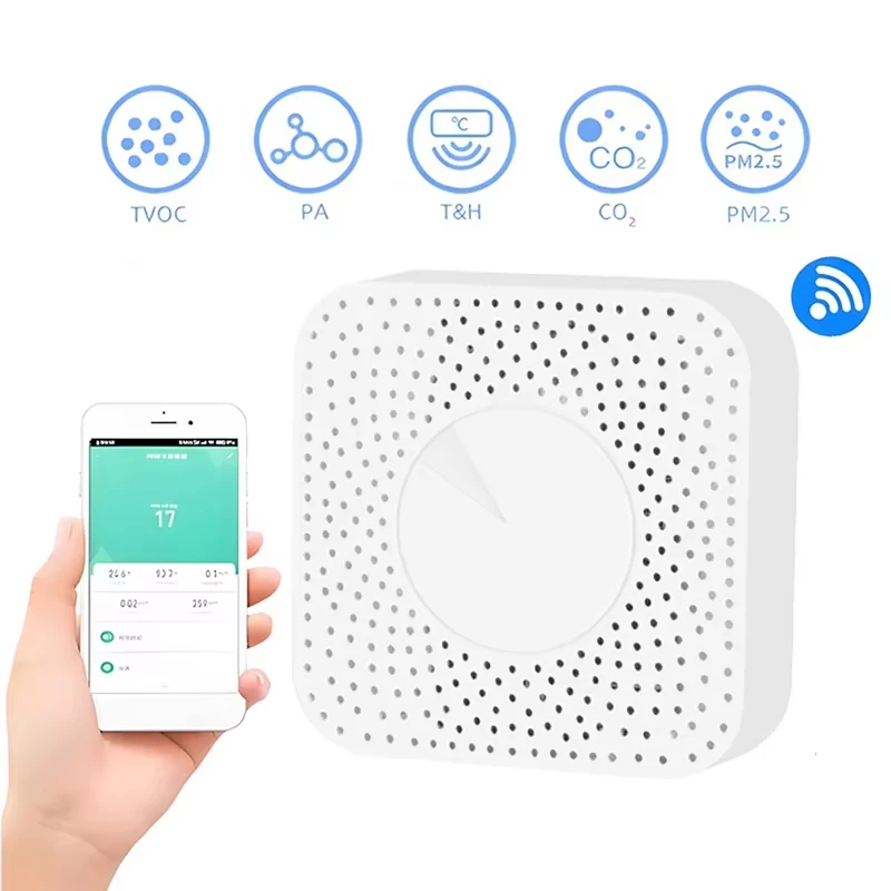 Tuya WIFI/Zigbee Smart Air Quality Monitor Box VOC HCHO PM2.5 Gas Detector Temperature Humidity Meter 6 IN 1 Air Housekeeper