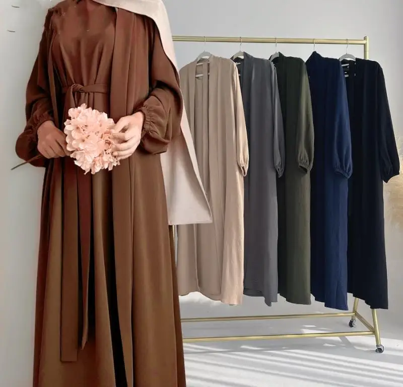 

Элегантное однотонное свободное платье-двойка с поясом в этническом стиле, с длинными рукавами, завышенной талией, миди, для повседневной носки