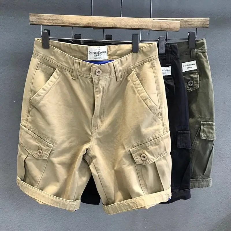 Men's Casual Cotton Shorts Five-Quarter Length Wear-Resistant Loose Fit Multi-Pocket Workwear Youthful Summer Shorts
